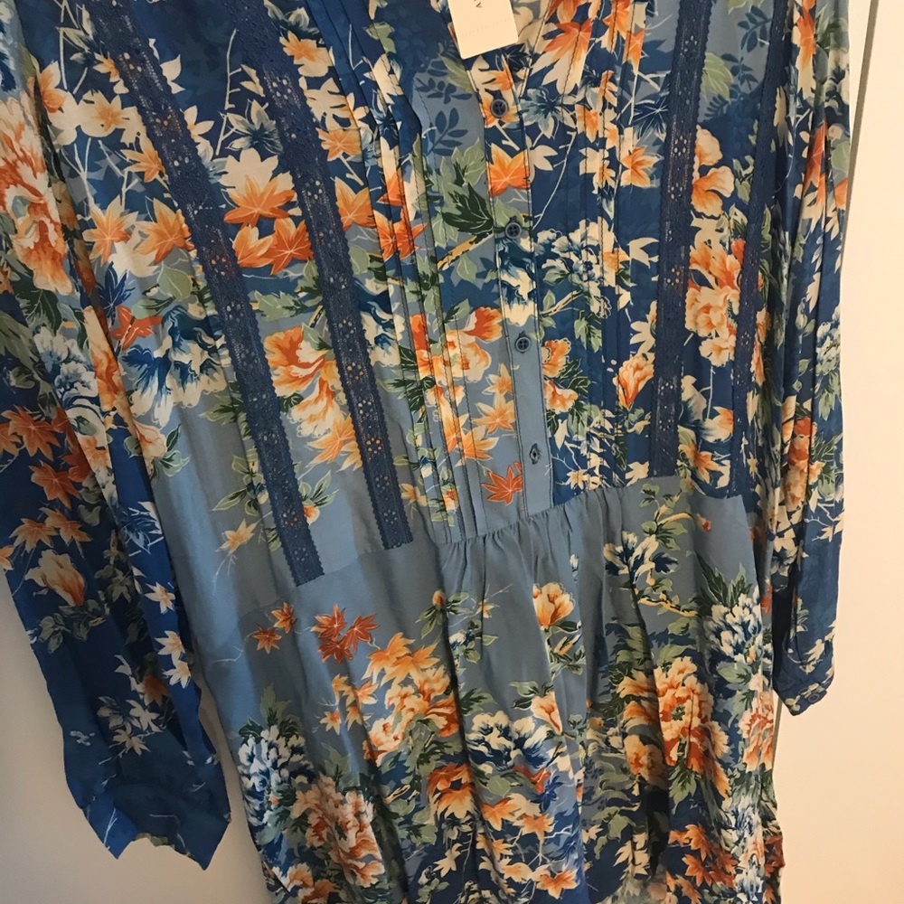 Tiny Blue Motif, Long Sleeve Knee-Length Dress, New with Tags - Picture 7 of 11